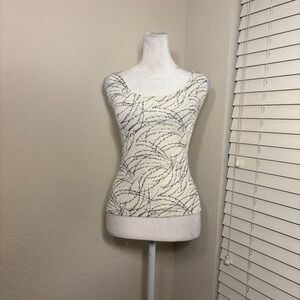 Vintage 90s Alex Evenings L white sparkly glitter tank top silver black branches